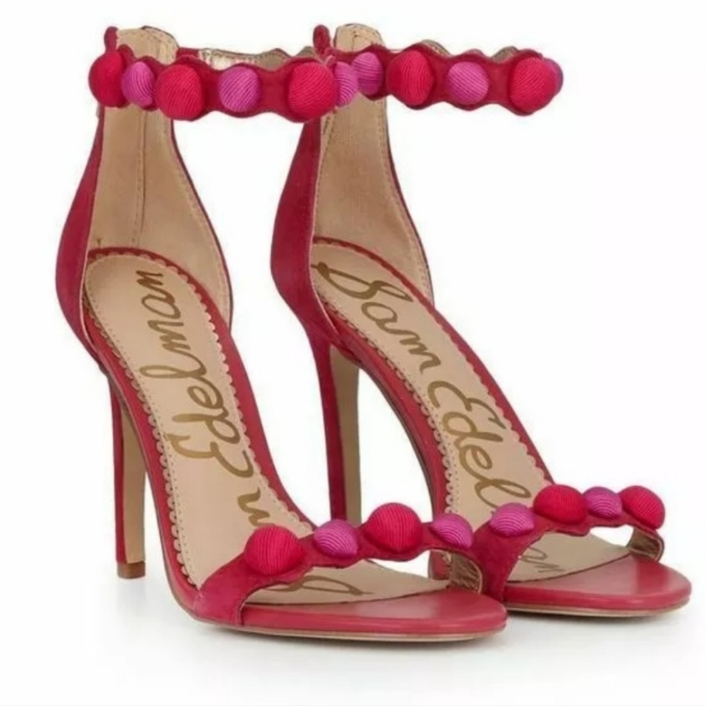 Sam Edelman Womens Addison Pom Pom Leather Hot Pink Heels shoes sz 9M